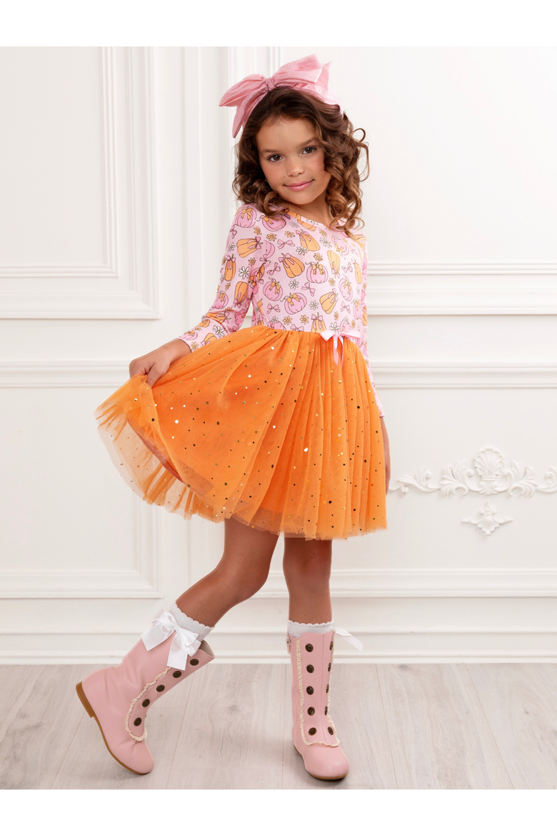 Fall Fun Pumpkin Glitter Tutu Dress, Alternate, color, Orange