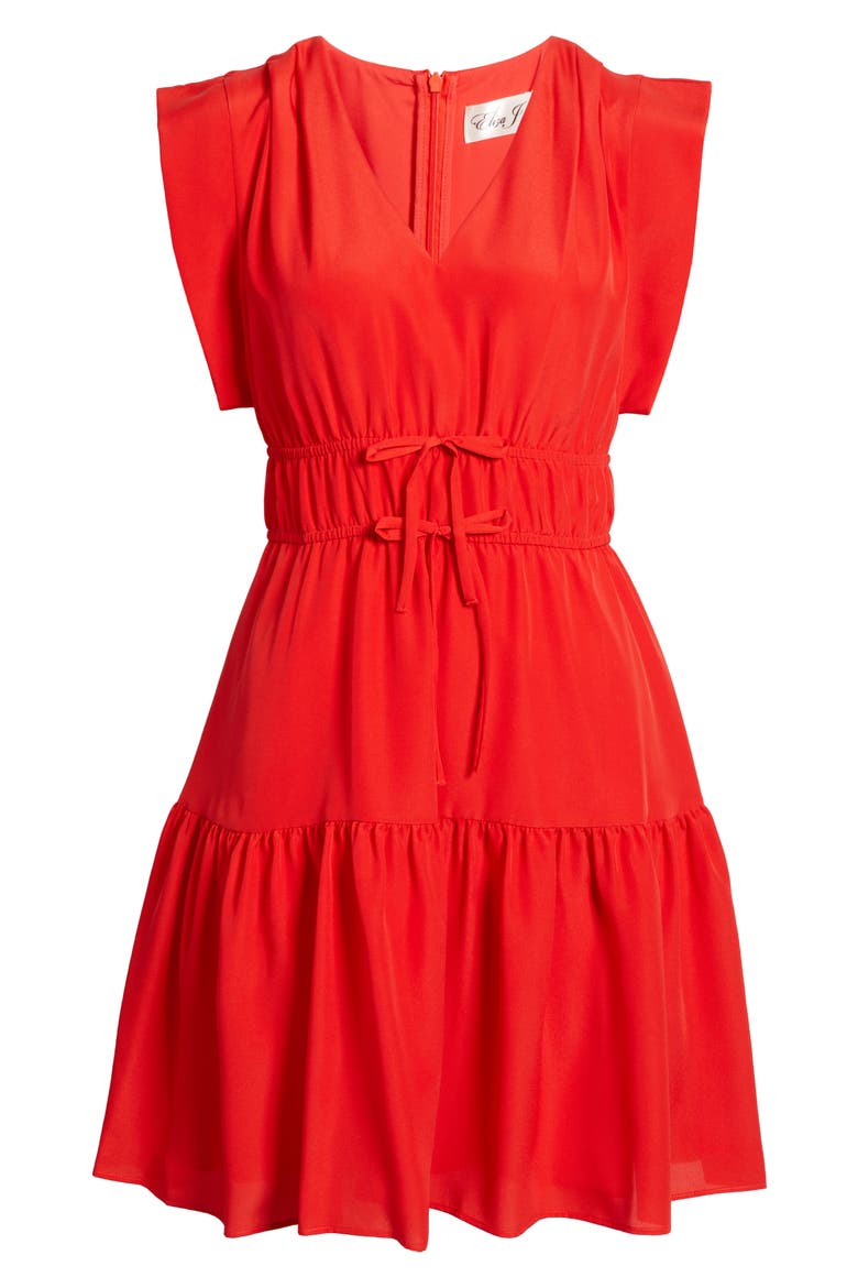 Obi Gathered Tie Waist Dress, Alternate, color, RED