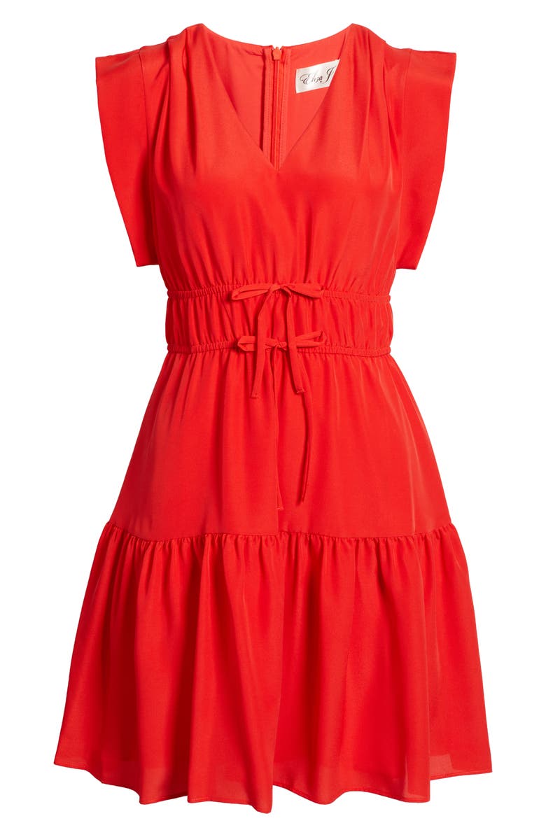 Eliza J Obi Gathered Tie Waist Dress, Alternate, color, Red