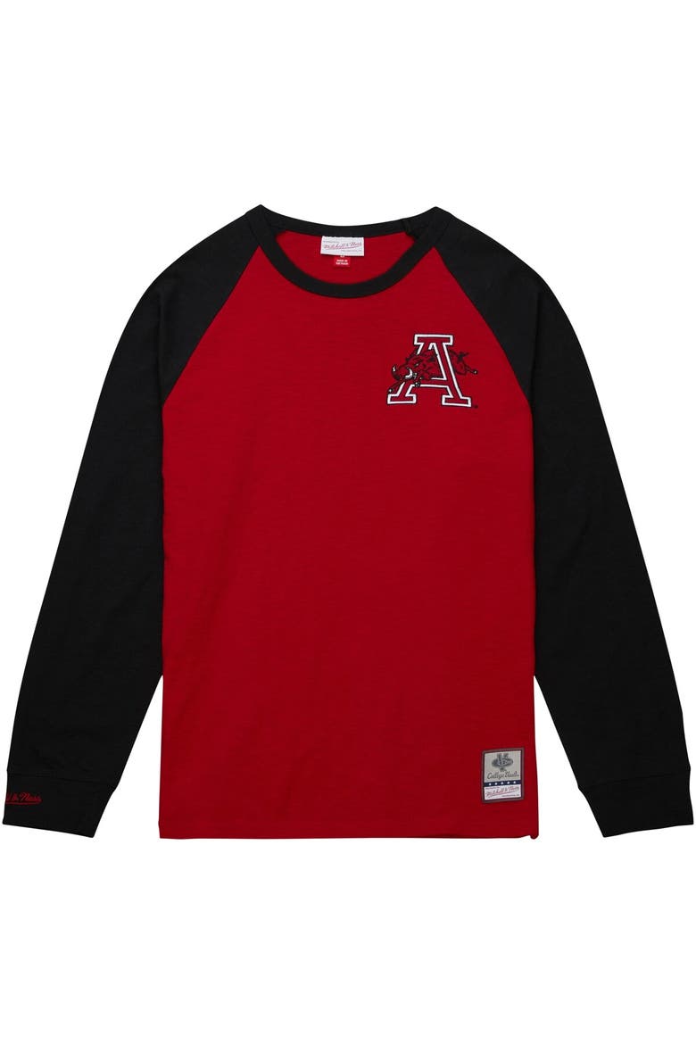 Men's Mitchell & Ness Cardinal Arkansas Razorbacks Legendary Slub Raglan Long Sleeve T-Shirt, Alternate, color, Cardinal