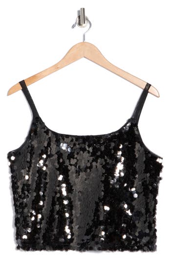 Wayf Sequin Crop Camisole In Black