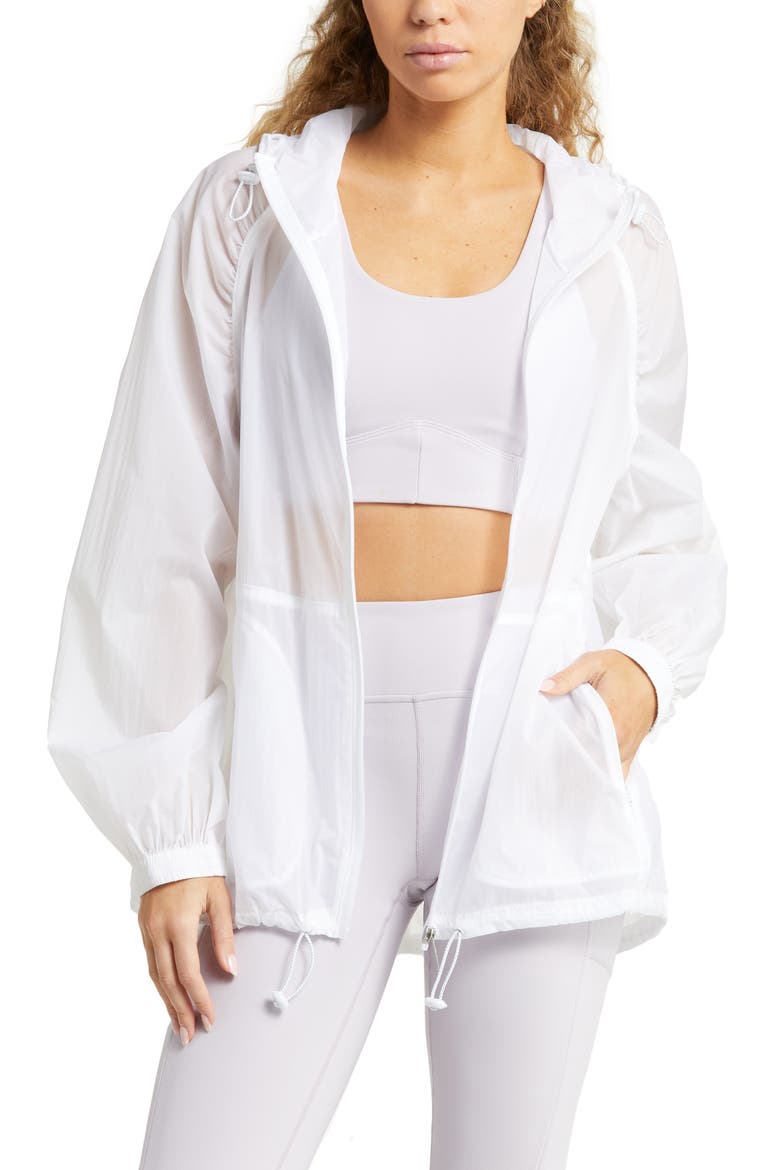Sheer Water Resistant Packable Zip-Up Hooded Jacket, Main, color, WHITE