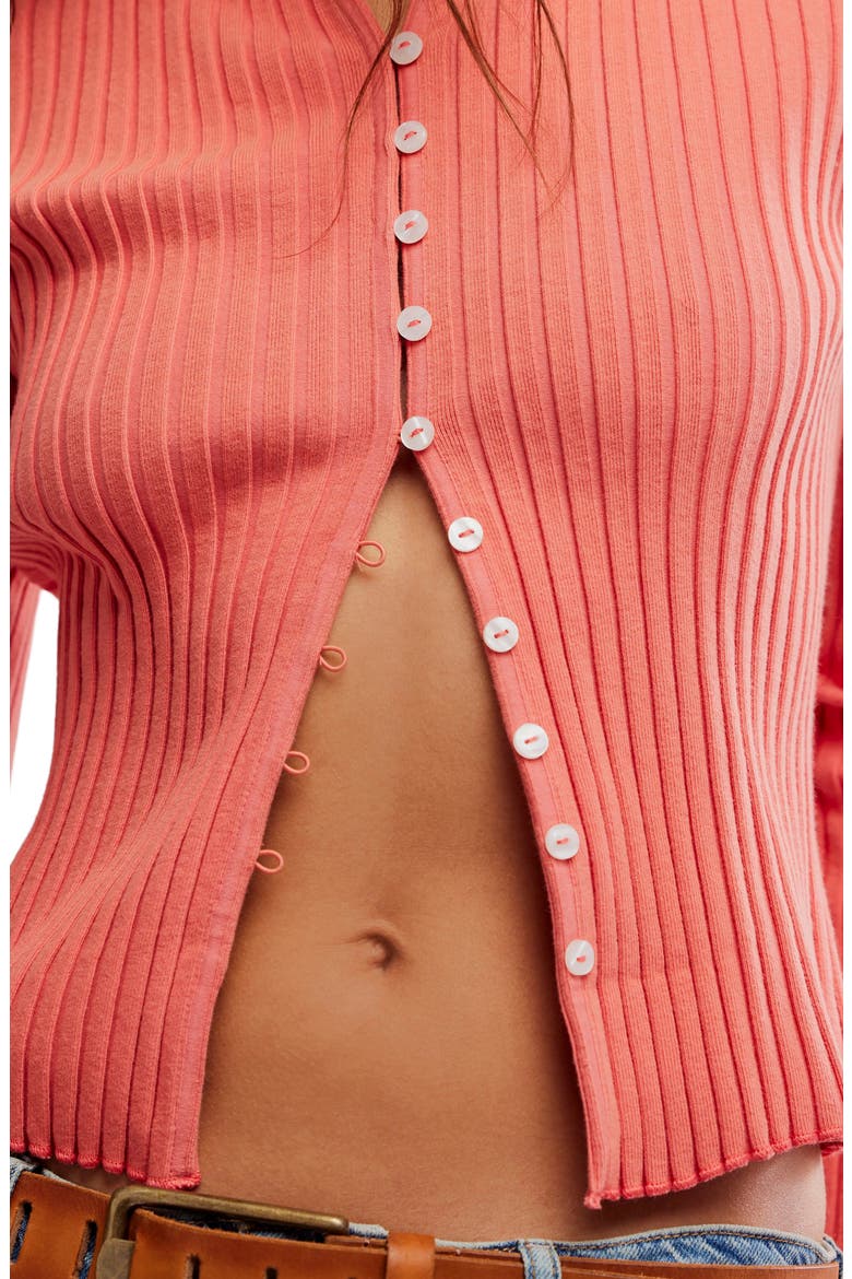 Tilly Rib Long Sleeve Button-Up Top, Alternate, color, CRABAPPLE