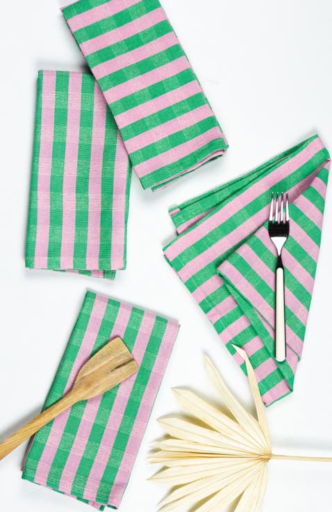 Handwoven Colorful Striped Cotton Napkins, Set of 4