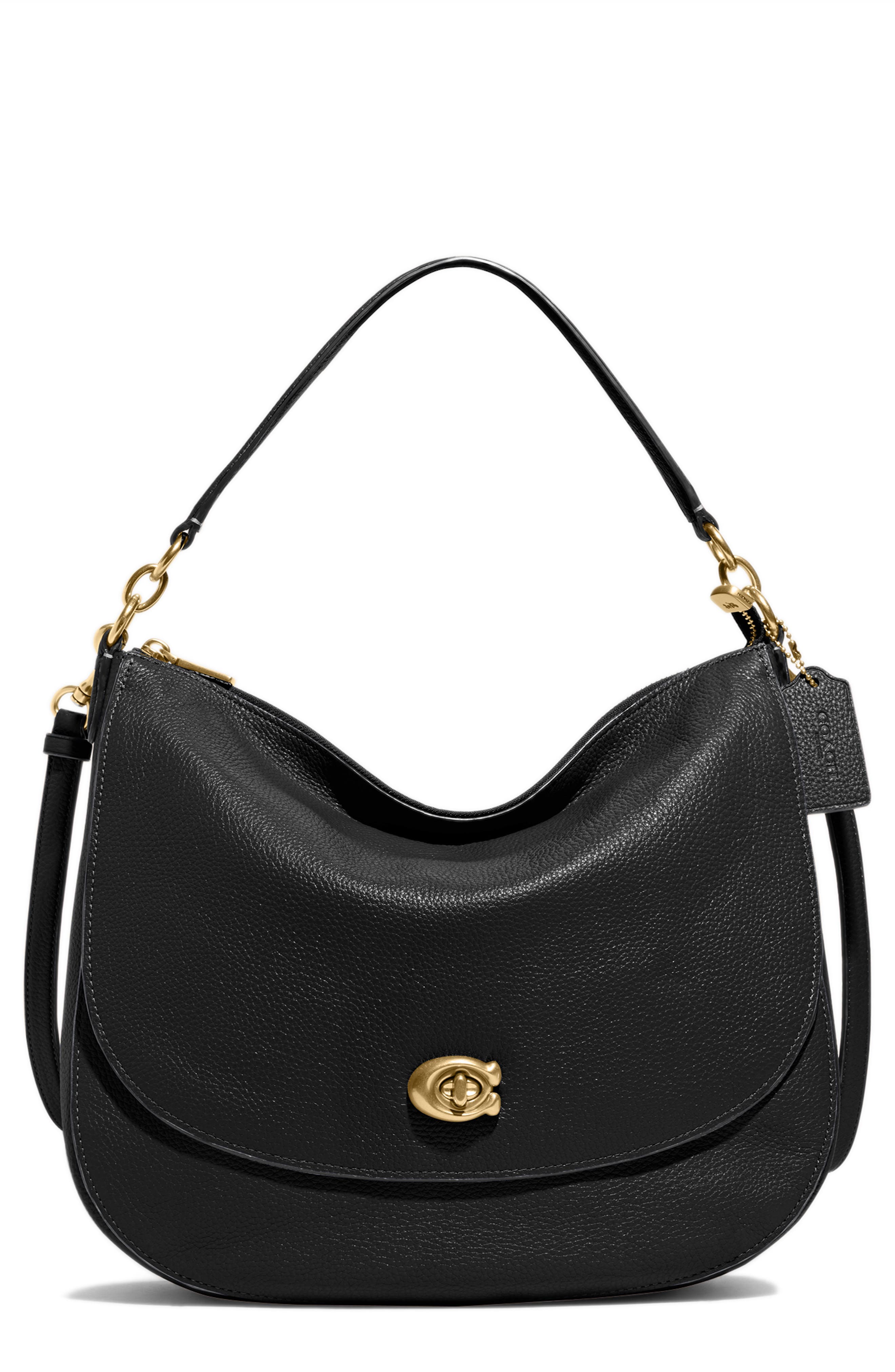 Polished Pebble Leather Shoulder Bag (Nordstrom Exclusive), Main, color, B4/ BLACK