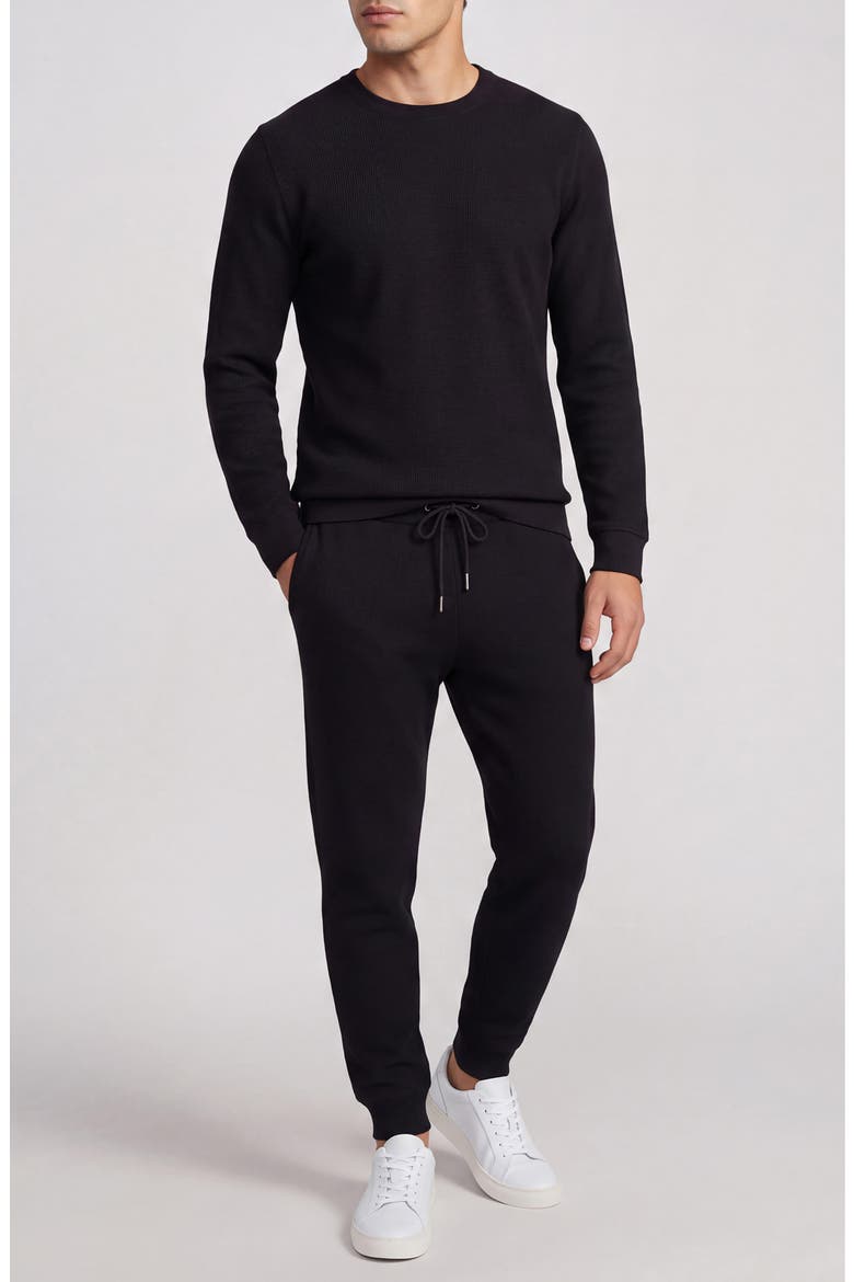 Textured Waffle Knit Sweatshirt, Alternate, color, BLACK
