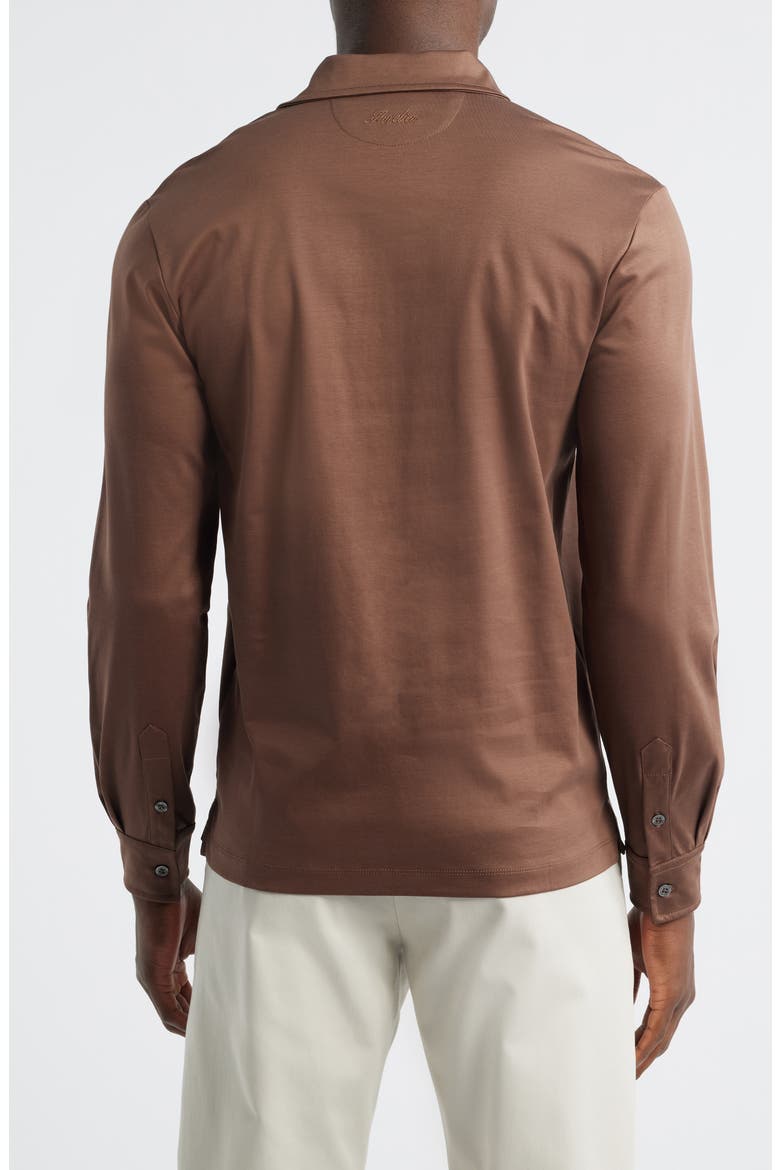 Mercerized Cotton Long Sleeve Polo, Alternate, color, CHOCOLATE