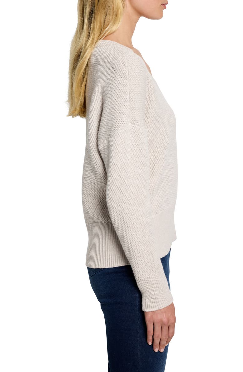 NIC+ZOE Tuck Stitch V-Neck Cotton Blend Sweater, Alternate, color, Sugar Cookie
