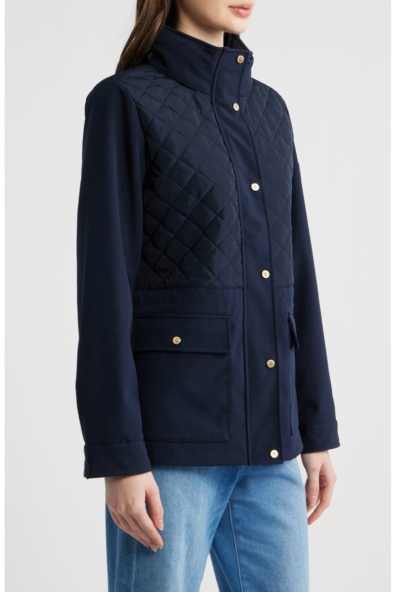 Mixed Media Quilted Jacket, Alternate, color, NAVY