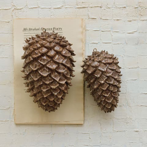 Artisan Resin Pinecone Figurine with Glitter Finish, Brown