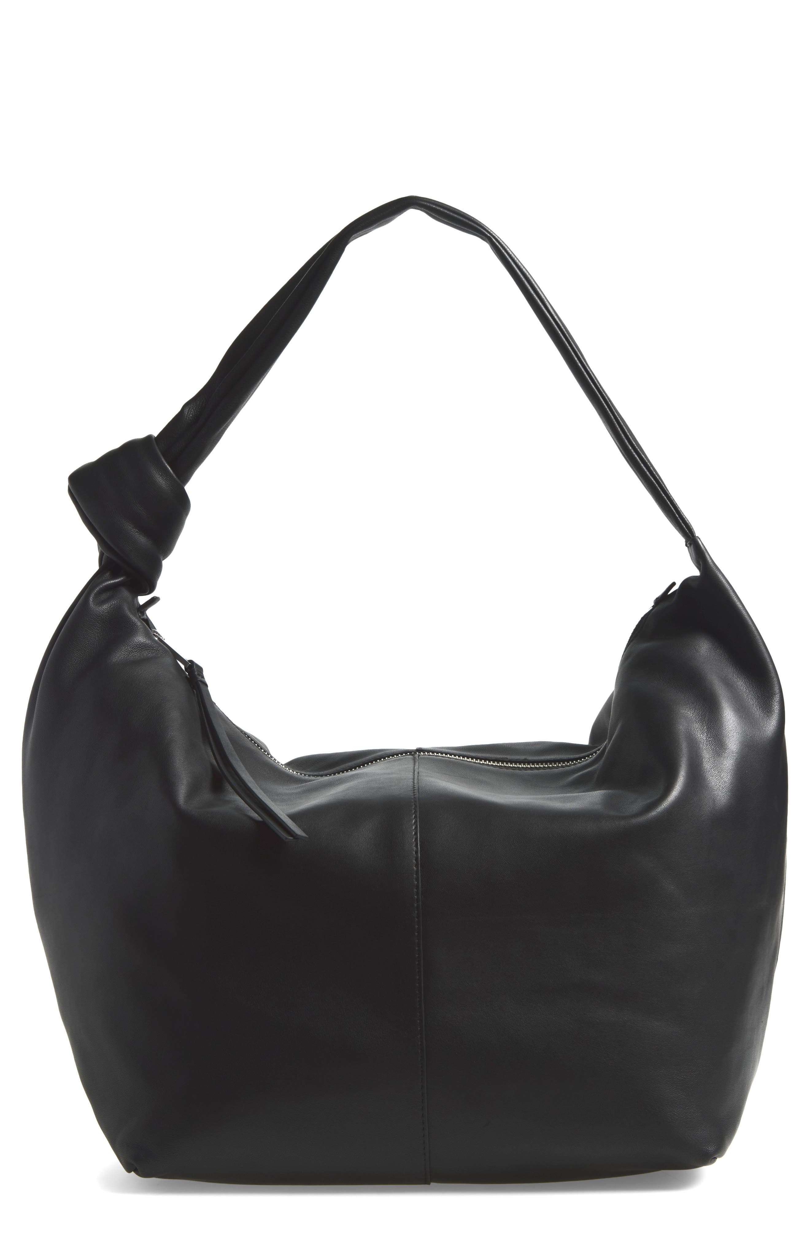 Effie Large Leather Shoulder Bag, Main, color, BLACK