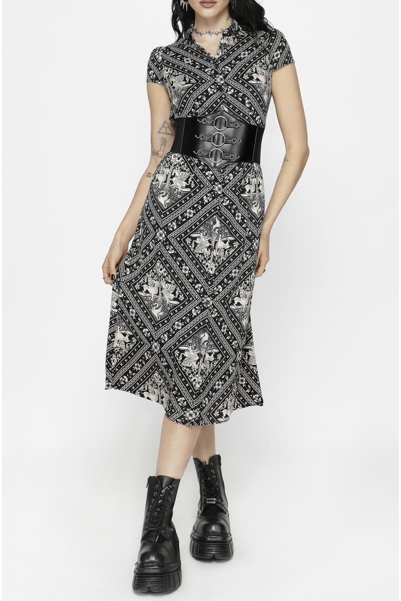 Hexweave Fitted Midi Shirt Dress, Alternate, color, Black