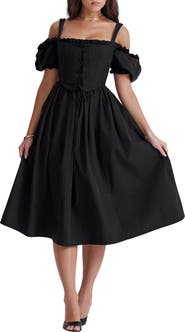 HOUSE OF CB Silvana Embroidered Cold Shoulder Corset Fit & Flare Dress