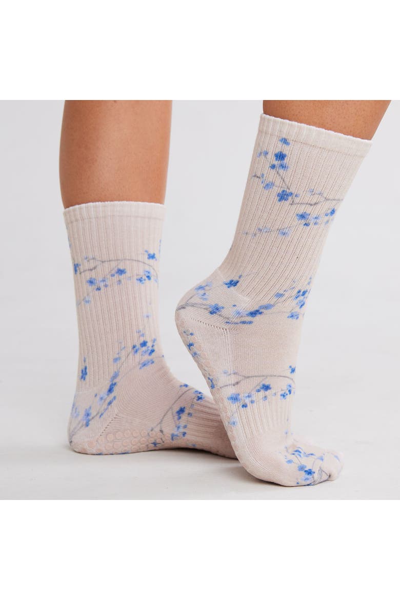 Blue Blossom Grip Socks, Main, color, Beige