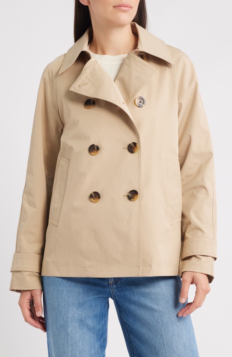 Michael Kors Short Double Breasted Raincoat, Main, color, Khaki