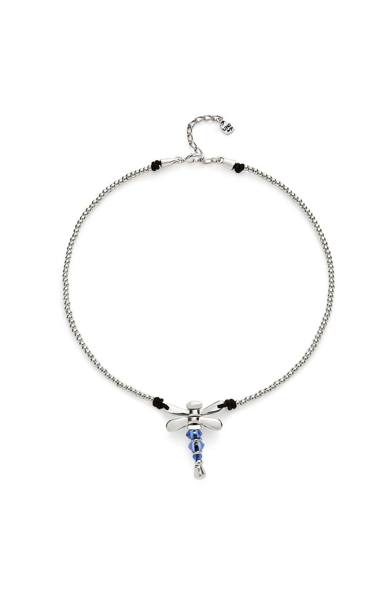 UNODE50 Short Pendant Necklace With Dragonfly, Main, color, Silver