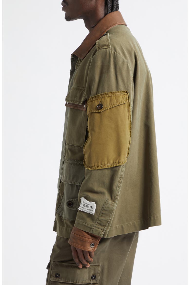 Leather Trim Cotton Jacket, Alternate, color, MARRONE SCURO