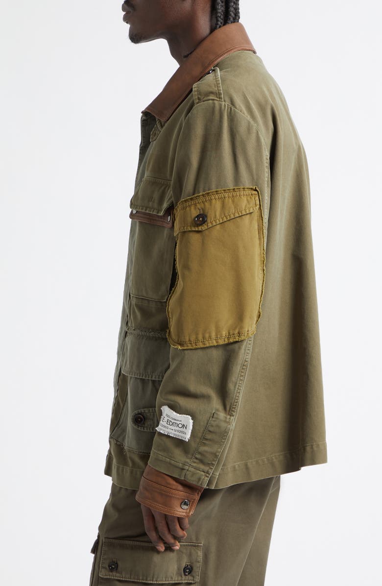 Dolce&Gabbana Leather Trim Cotton Jacket, Alternate, color, Marrone Scuro