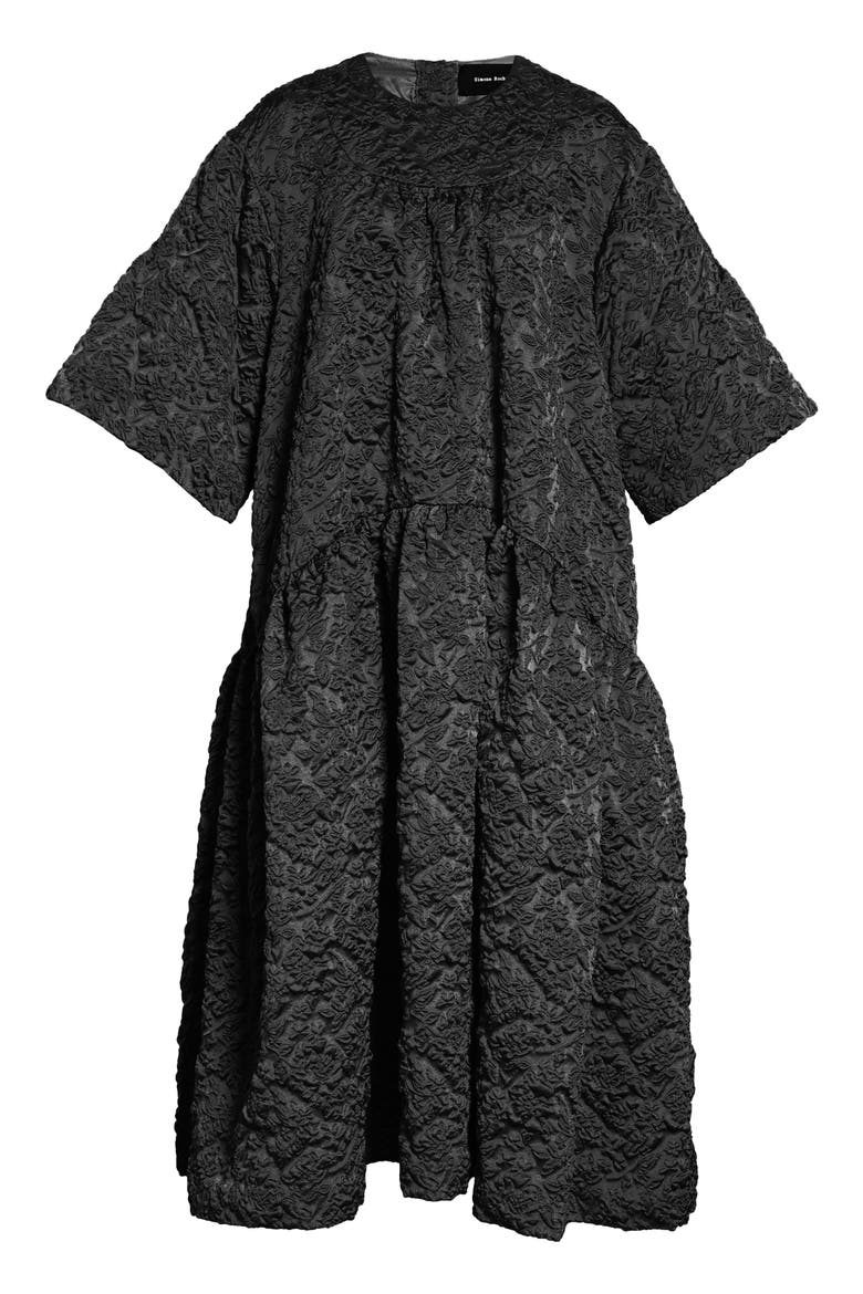 Cloqué Midi Dress, Alternate, color, BLACK
