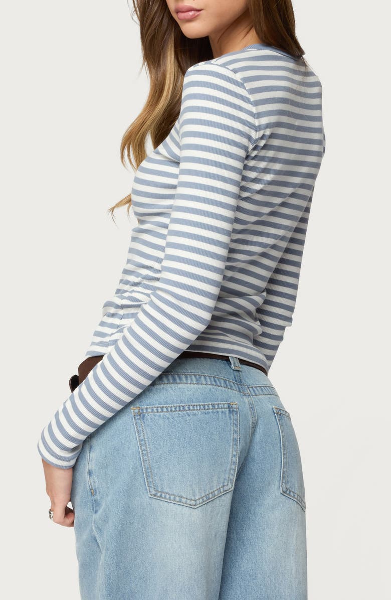 EDIKTED Roma Stripe Rib Henley Top, Alternate, color, Blue