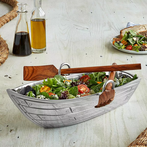 Row Boat Serving Bowl with Wood Serving Utensils