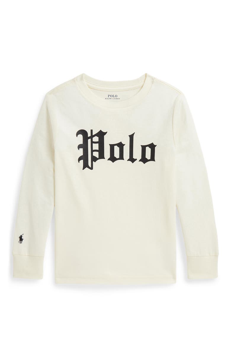 Kids' Polo Logo Graphic Long Sleeve T-Shirt, Main, color, CLUBHOUSE CREAM