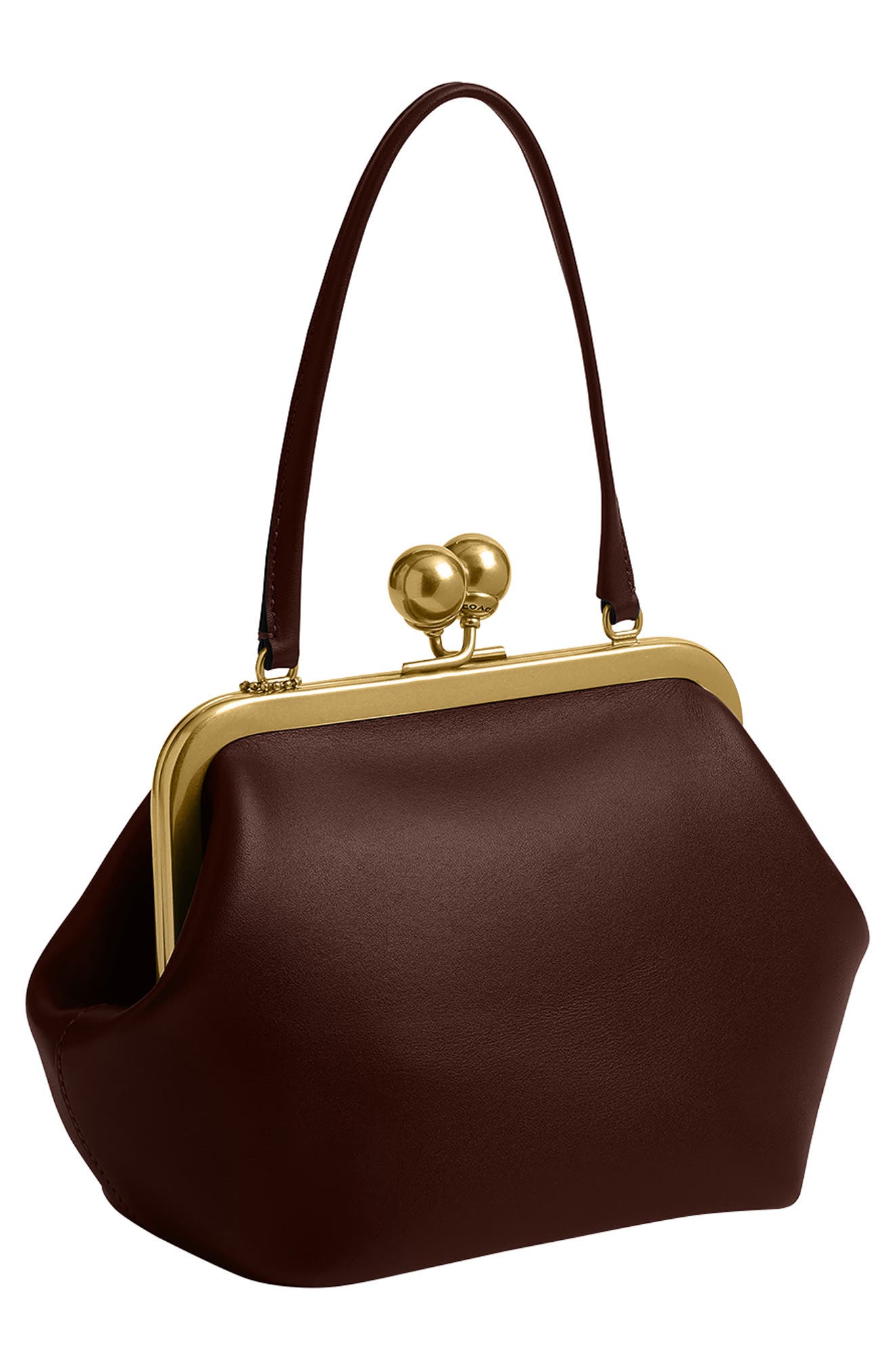 COACH Kisslock Frame Leather Bag, Alternate, color, B4/Maple