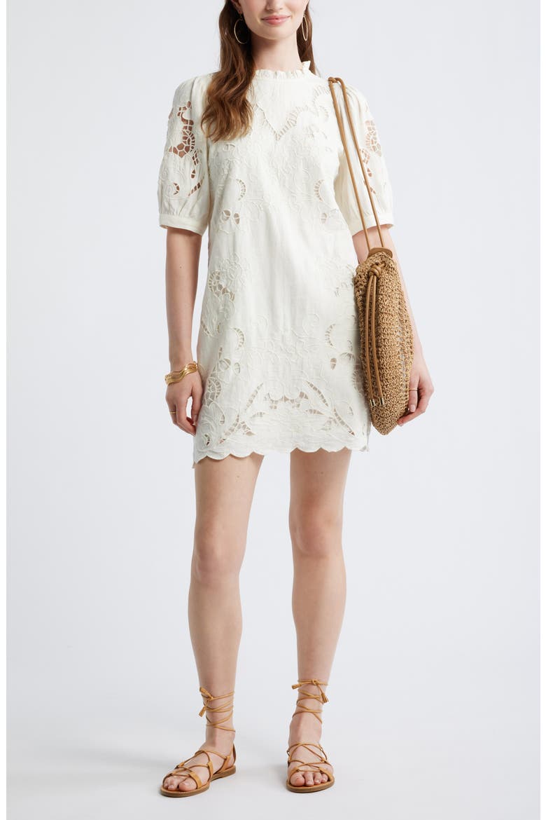 Cutwork Embroidery Minidress, Alternate, color, IVORY EGRET