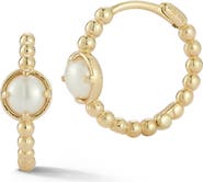 Ember Fine Jewelry 14K Gold Cultured Pearl Beaded Huggie Hoop Earrings