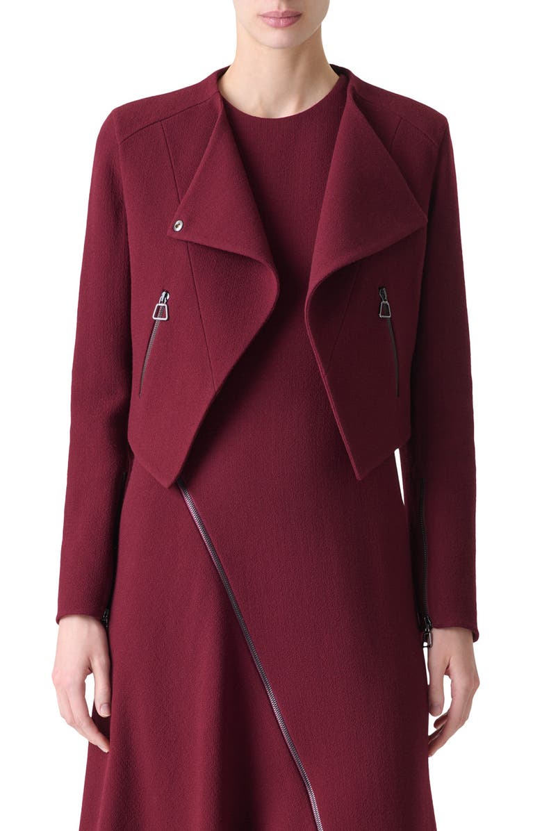 Akris Ariel Asymmetric Double Face Virgin Wool Crop Jacket, Main, color, Ruby Red