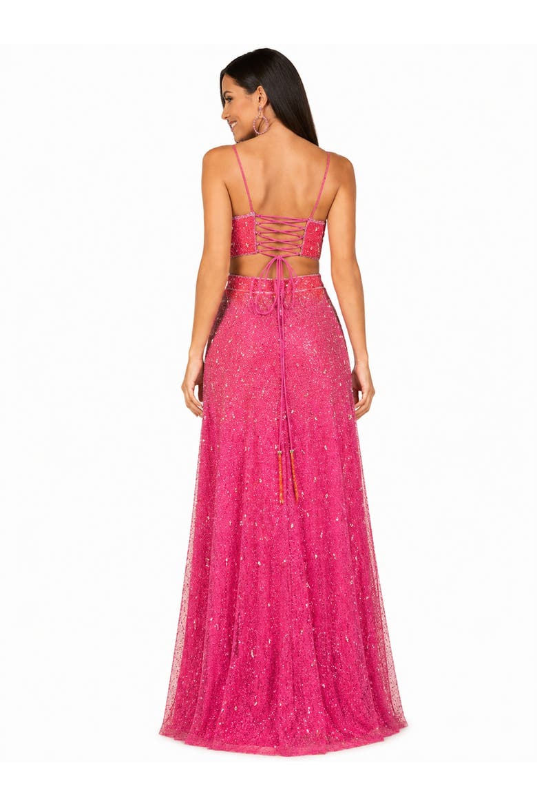Beaded Faux-Wrap V-Neck Bridal Gown, Alternate, color, Pink Ombre
