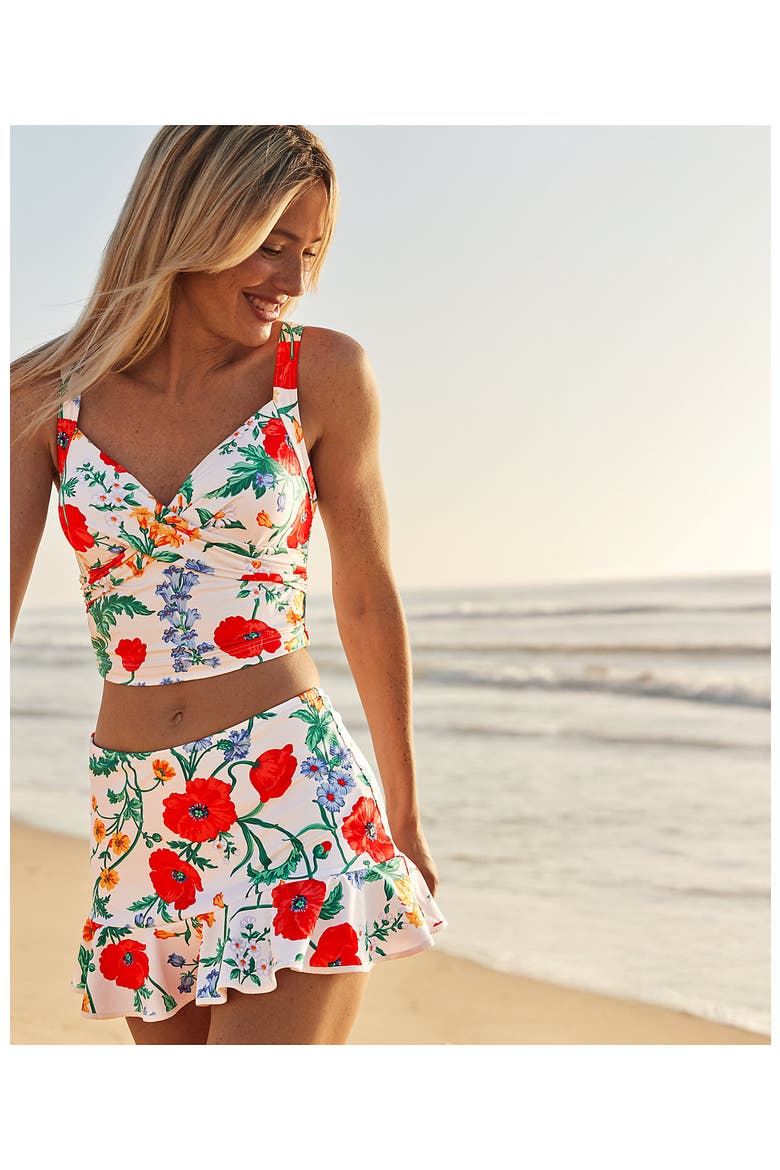 Ruffle Hem Mini Swim Skirt, Alternate, color, Egret/Poppy Floral