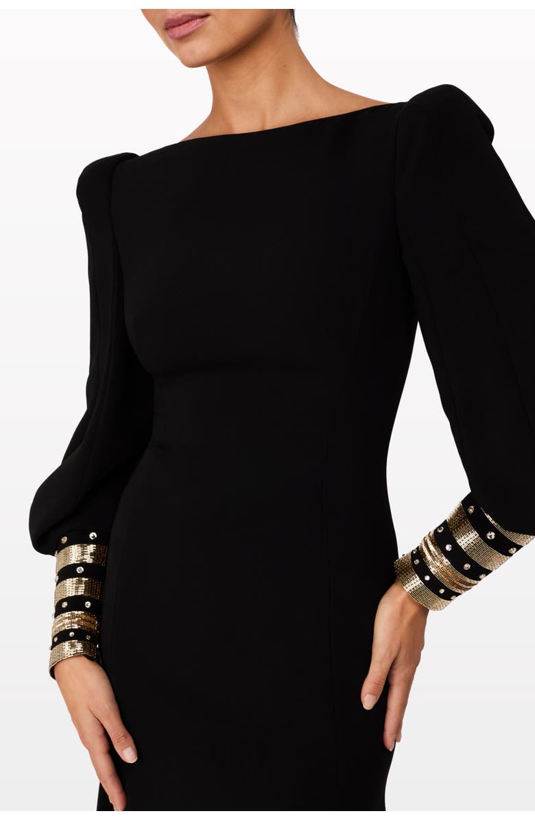 Jenny Packham Francolin Embellished-Cuffs Puff-Sleeve Maxi Dress, Alternate, color,