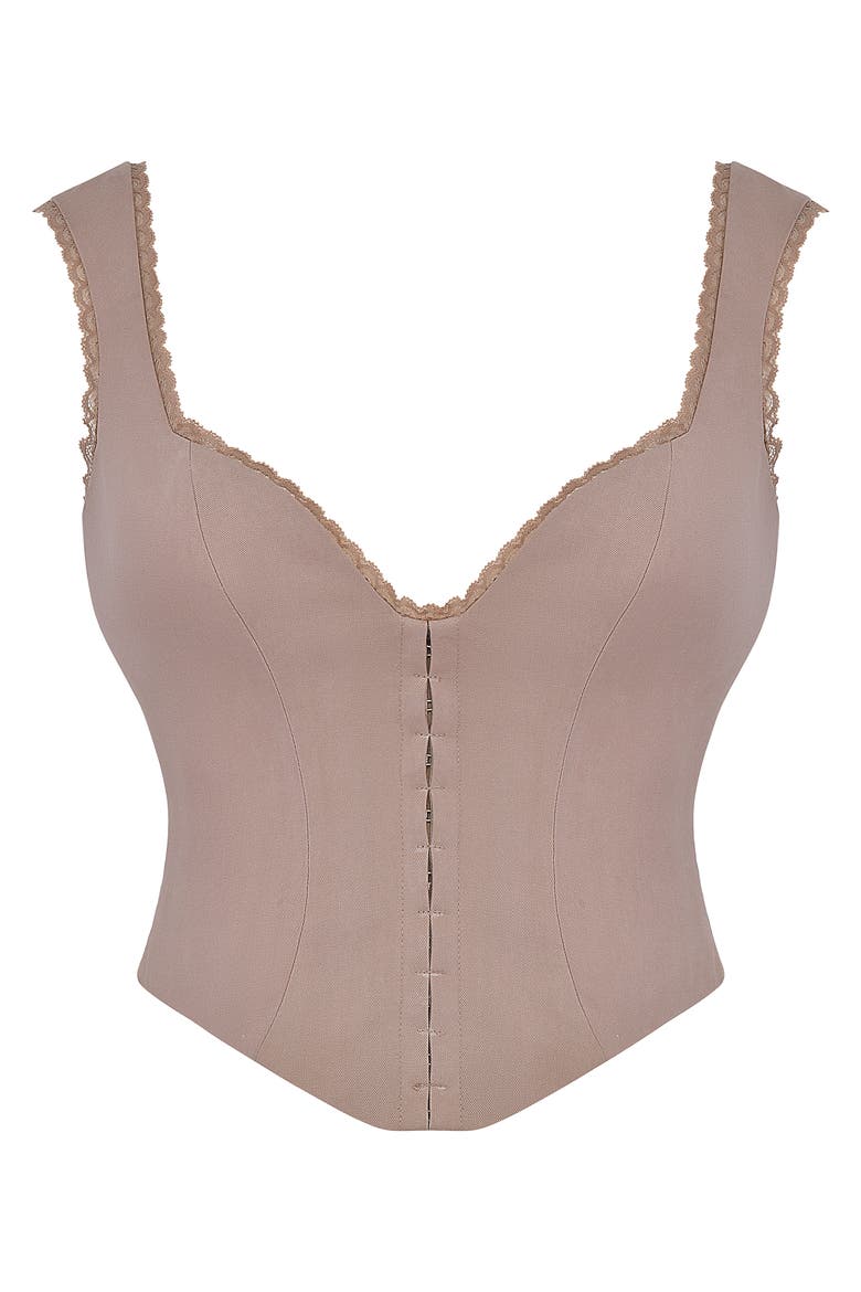 Robyn Lace Trim Corset Top, Alternate, color, MUSHROOM