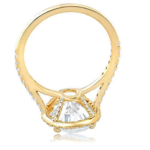 Bliss Diamond 3 1/2ct Oval Moissanite & Diamond Halo Engagement Ring 14k Gold In Gold