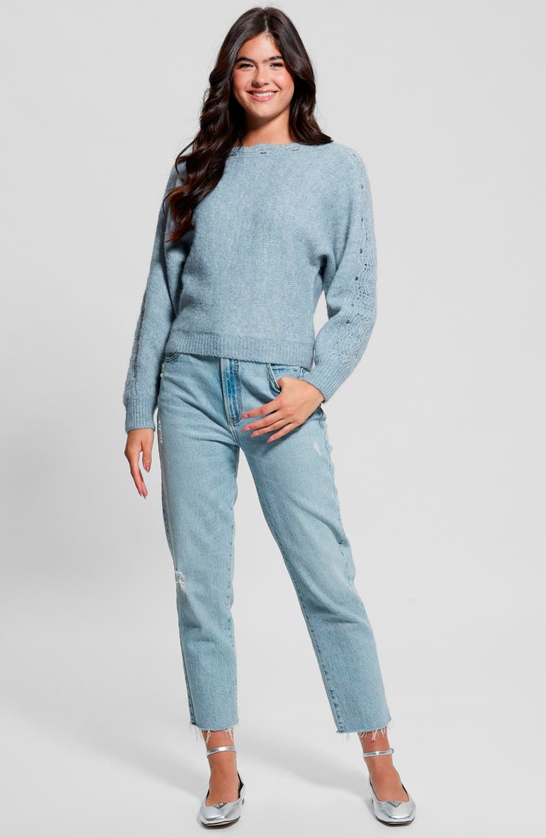 GUESS Malorie Pointelle Detail Dolman Sleeve Sweater, Alternate, color, Blue Ribbon