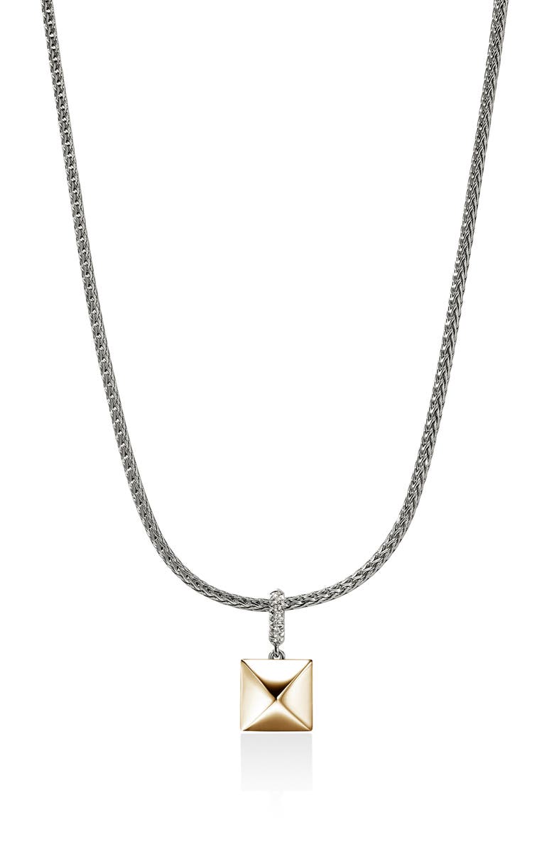 John Hardy Icon Stud Pendant Necklace, 14K Gold, Sterling Silver, Diamonds, 2.5mm, Main, color, Silver And Gold