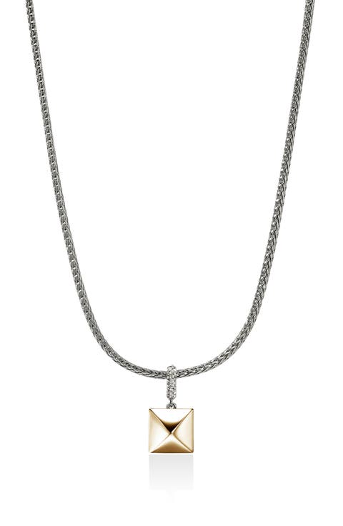 Icon Stud Pendant Necklace, 14K Gold, Sterling Silver, Diamonds, 2.5mm