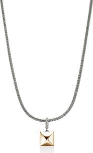 John Hardy Icon Stud Pendant Necklace, 14K Gold, Sterling Silver, Diamonds, 2.5mm