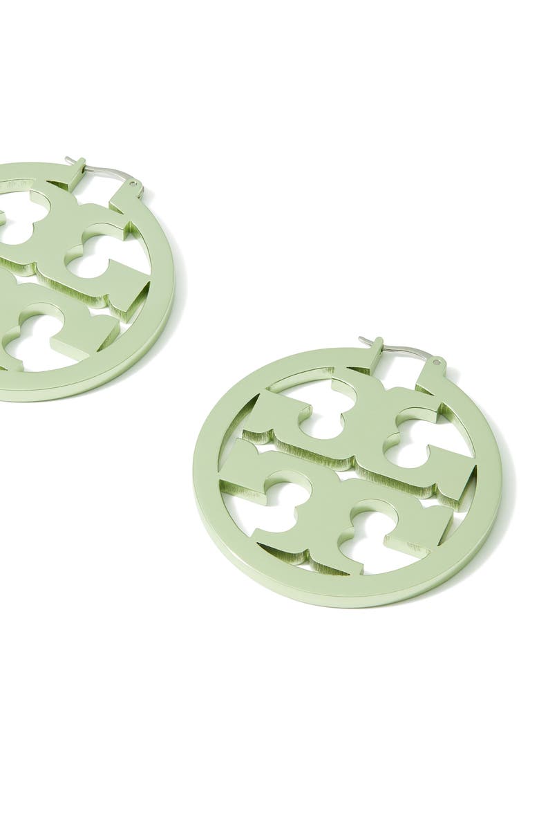 Tory Burch Miller Hoop Earrings, Alternate, color, Tory Silver / Mint Green