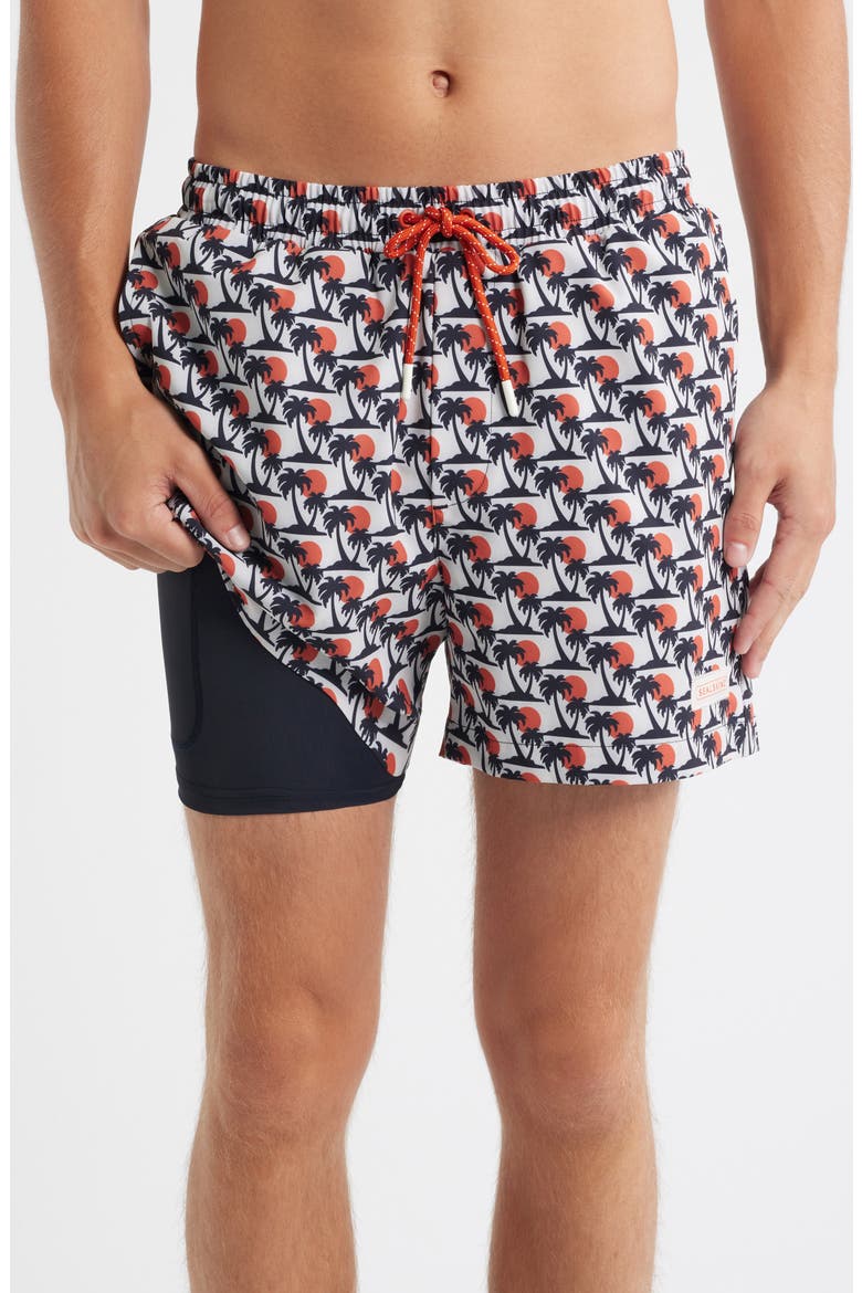 Southwood Swim Trunks, Alternate, color, BLUE PALM PRINT