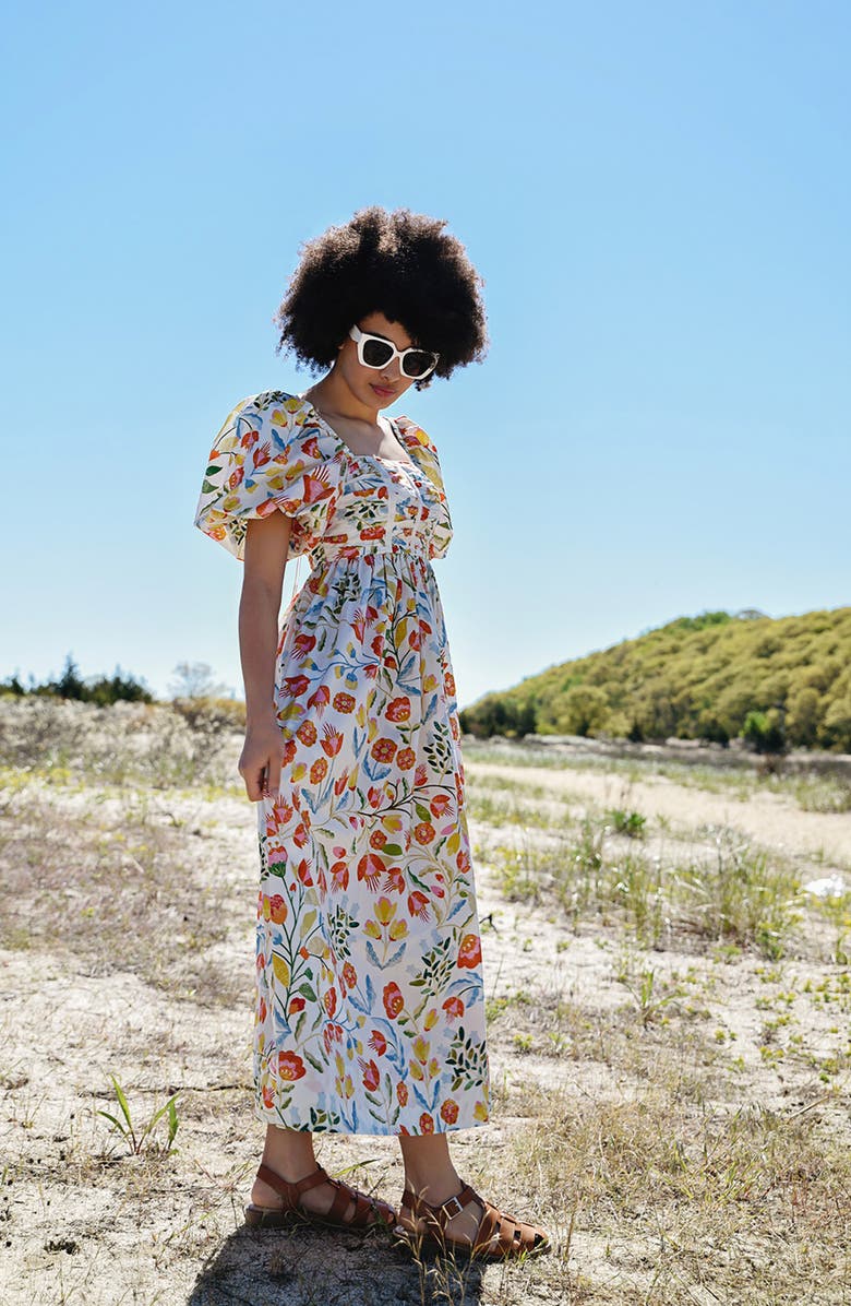 Jessie Zhao New York Flower Land Square Neck Cotton Midi Dress, Alternate, color,