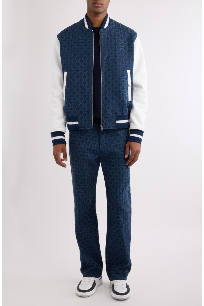 Mixed Media 4G Monogram Jacquard Varsity Jacket, Alternate, color, NAVY/ WHITE