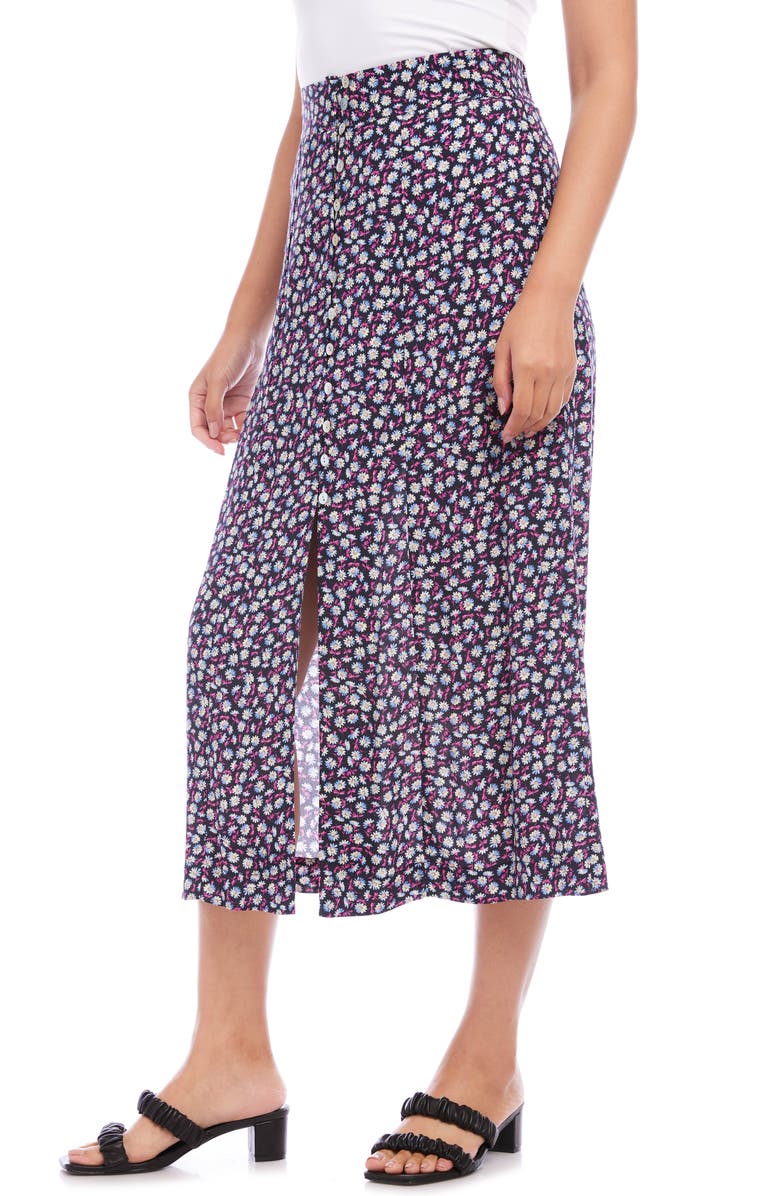 Karen Kane Floral Print Front Button Midi Skirt, Alternate, color,