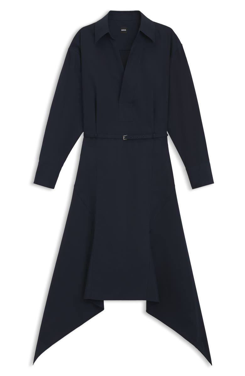 BOSS Doloh Long Sleeve Asymmetric Hem Cotton Midi Shirtdress, Alternate, color, Sky Captain
