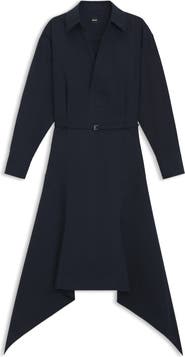 BOSS Doloh Long Sleeve Asymmetric Hem Cotton Midi Shirtdress