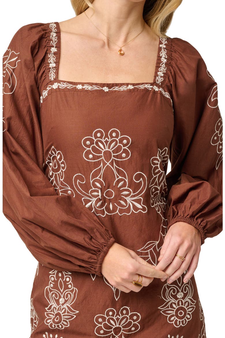 Embroidered Long Sleeve Minidress, Alternate, color, CHOCOLATE/ ECRU