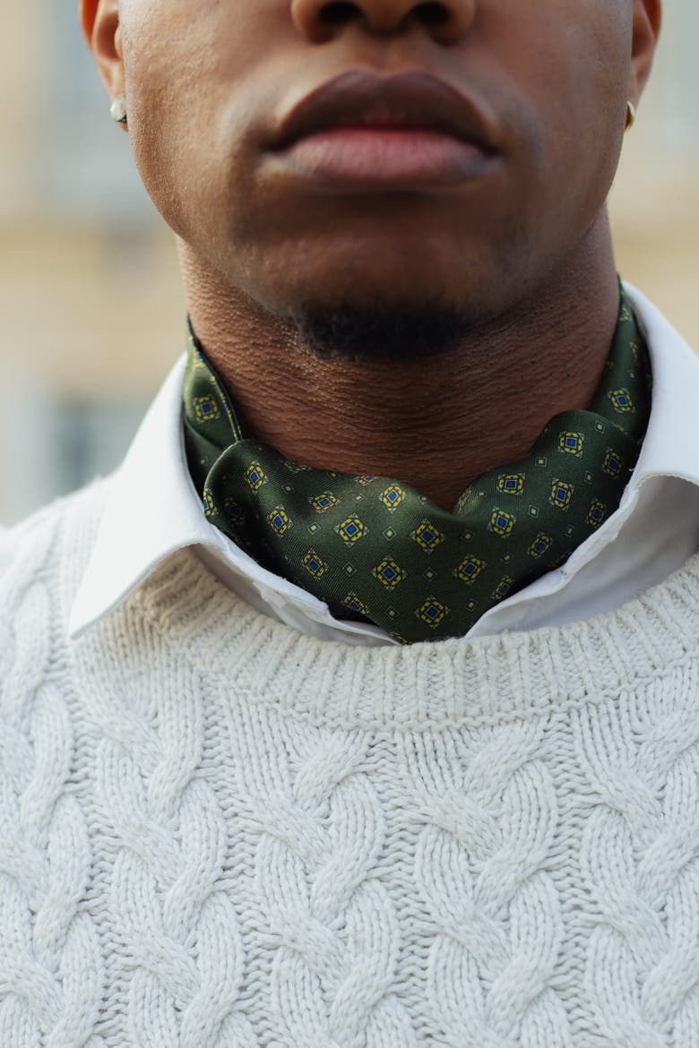Corbara - Silk Ascot Cravat Tie for Men, Alternate, color, Olive Green