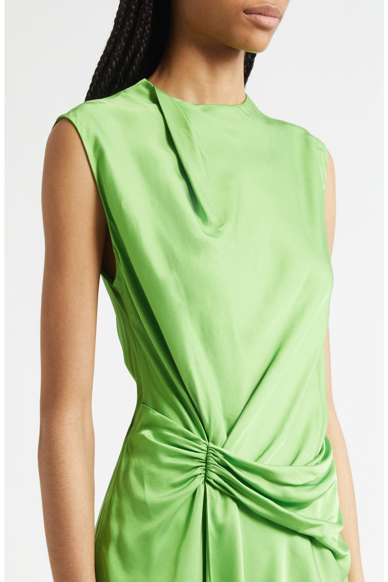 Dion Gathered Satin Minidress, Alternate, color, LILY GREEN