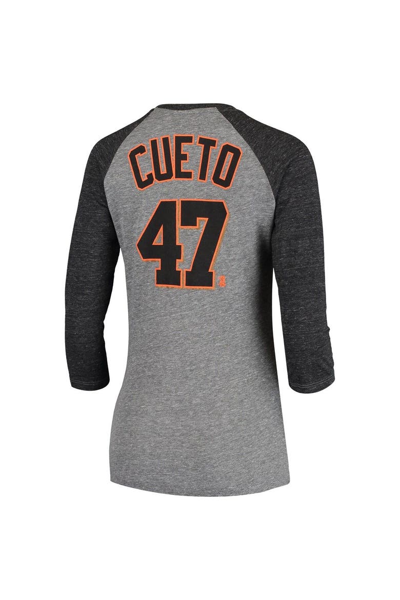 Women's 5th & Ocean by New Era Johnny Cueto Gray San Francisco Giants Script Name & Number Raglan Tri-Blend 3/4-Sleeve T-Shirt, Alternate, color, Gray